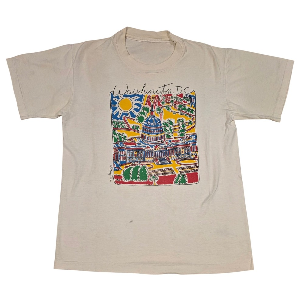 Vintage 80s Mary Ellis Washington DC Capitol T Shirt Single Stitch White Small